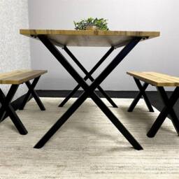 KOSY KOALA Dining Table & 2 Benches Set Wooden With Metal Legs for Dining Room in Brown - thumbnail 6