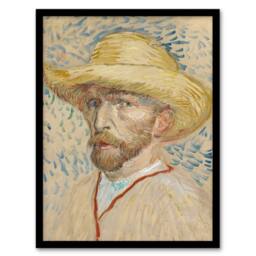 Artery8 Self Portrait with Straw Hat Van Gogh Vintage Framed Wall Art Print in Beige - Size: A4 - thumbnail 1