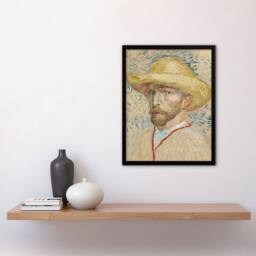 Artery8 Self Portrait with Straw Hat Van Gogh Vintage Framed Wall Art Print in Beige - Size: A4 - thumbnail 4