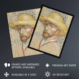 Artery8 Self Portrait with Straw Hat Van Gogh Vintage Framed Wall Art Print in Beige - Size: A4 - thumbnail 2