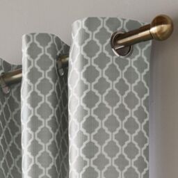 Luxury Living Two-Tone Jacquard Geometric Eyelet Lined Curtains in Silver - Size: 229 cm width x 274 cm drop - thumbnail 2