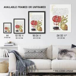 Artery8 Turks Cap Lily Fig & Beetle Calligraphy Framed Wall Art Print in White - Size: A4 - thumbnail 3