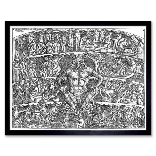 "Artery8 Painting Book Divine Comedy Dante Botticelli Inferno Framed Art Print in Grey - Size: W12"" x H16""" - image 1