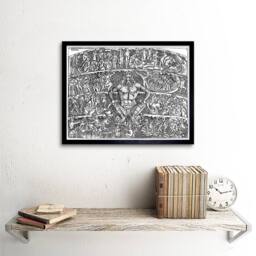"Artery8 Painting Book Divine Comedy Dante Botticelli Inferno Framed Art Print in Grey - Size: W12"" x H16""" - thumbnail 2
