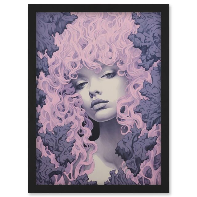 Artery8 Wall Art Print Tree Nymph Lavender Purple Pink Woodland Forest Spirit Conceptual Artwork Framed A4 in Black - image 1