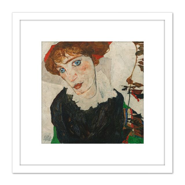 Artery8 Egon Schiele Portrait Of Wally Neuzil 8X8 Inch Square Wooden Framed Wall Art Print Picture with Mount in White - image 1