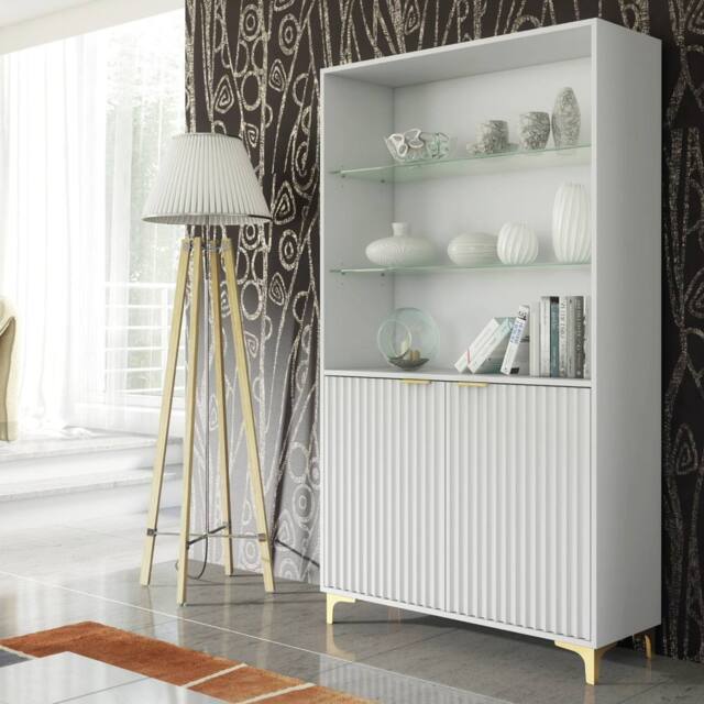 Mex Furniture LTD Display Cabinet Tide Crest 175cm - White with Fluted Doors - image 1