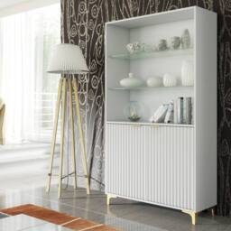 Mex Furniture LTD Display Cabinet Tide Crest 175cm - White with Fluted Doors - thumbnail 1