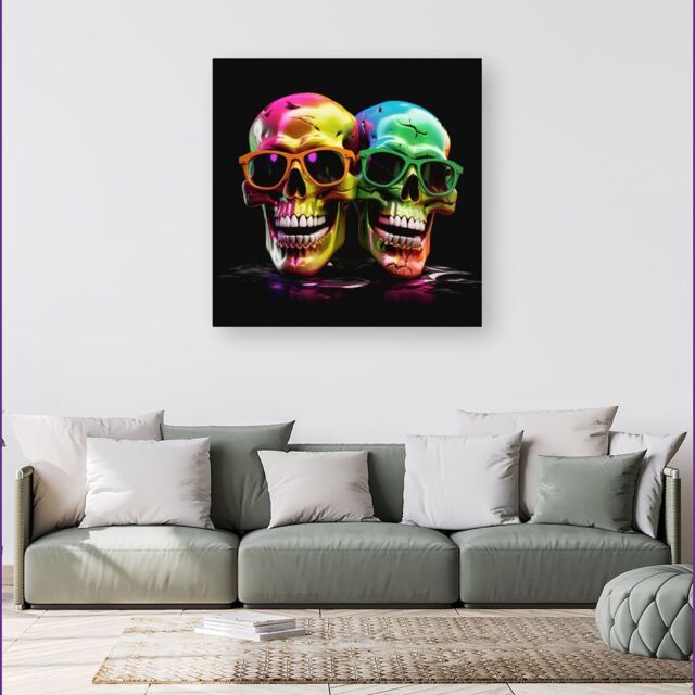 Warren Reed - Designer Happy Skeletons In Sunglasses Canvas - Size: w40 inch x h40 inch - image 1