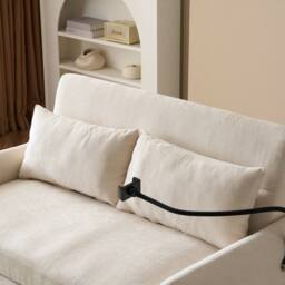 Matteo Modern 2-Seater Sofa Bed - Pull-Out, USB & Adj. Back - Beige Chenille - thumbnail 8