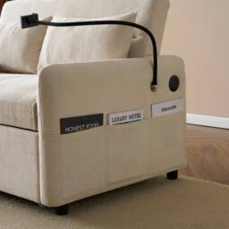 Matteo Modern 2-Seater Sofa Bed - Pull-Out, USB & Adj. Back - Beige Chenille - thumbnail 9