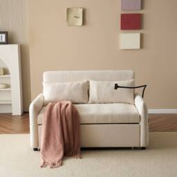 Matteo Modern 2-Seater Sofa Bed - Pull-Out, USB & Adj. Back - Beige Chenille - thumbnail 6