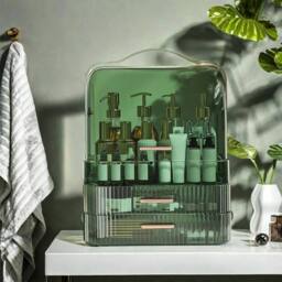 VOGREX Green Large Clear Dustproof Makeup Organiser with Drawers