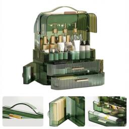 VOGREX Green Large Clear Dustproof Makeup Organiser with Drawers - thumbnail 4