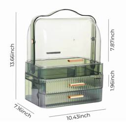 VOGREX Green Large Clear Dustproof Makeup Organiser with Drawers - thumbnail 2