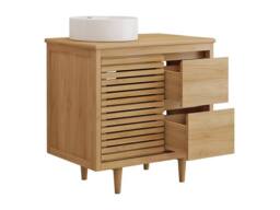 Vente-unique Freestanding Teak Bathroom Vanity Unit With Round Ceramic Countertop in Light Oak - thumbnail 6