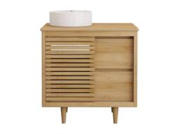 Vente-unique Freestanding Teak Bathroom Vanity Unit With Round Ceramic Countertop in Light Oak - thumbnail 4