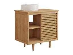Vente-unique Freestanding Teak Bathroom Vanity Unit With Round Ceramic Countertop in Light Oak - thumbnail 5