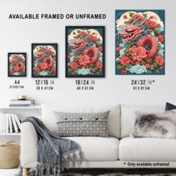 "Artery8 Wall Art Print Fantasy Dragon Fierce Peony Flower 2024 China Year Of The Dragon Poster in Red - Size: W18"" x H24""" - thumbnail 3
