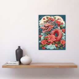 "Artery8 Wall Art Print Fantasy Dragon Fierce Peony Flower 2024 China Year Of The Dragon Poster in Red - Size: W18"" x H24""" - thumbnail 4