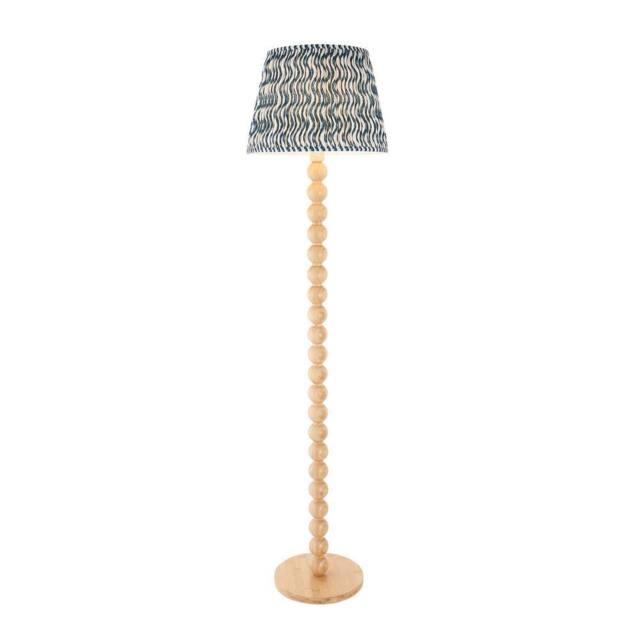 Netlighting Cane Bamboo Floor Lamp Blue Fabric Ripple Shade 40cm E27 in Brown - image 1