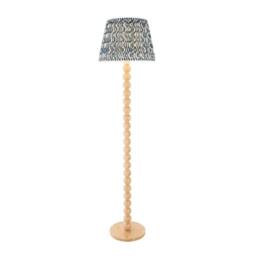 Netlighting Cane Bamboo Floor Lamp Blue Fabric Ripple Shade 40cm E27 in Brown - thumbnail 1