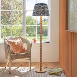 Netlighting Cane Bamboo Floor Lamp Blue Fabric Ripple Shade 40cm E27 in Brown - thumbnail 2