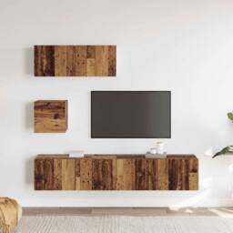 Berkfield Home 4 Piece TV Cabinet Set Wall-mounted Old Wood Engineered Wood - thumbnail 3