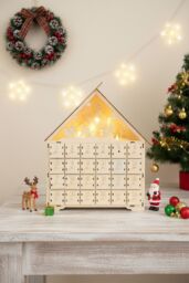Living and Home DIY Old Man Deer Small House Calendar Cabinet with Light for Christmas countdown, 30cm L x 5cm W x 38cm H - Size: 30 cm L x 5 cm W - thumbnail 3