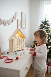 Living and Home DIY Old Man Deer Small House Calendar Cabinet with Light for Christmas countdown, 30cm L x 5cm W x 38cm H - Size: 30 cm L x 5 cm W - thumbnail 2