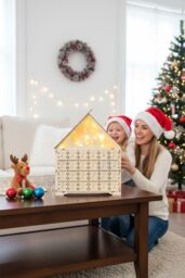Living and Home DIY Old Man Deer Small House Calendar Cabinet with Light for Christmas countdown, 30cm L x 5cm W x 38cm H - Size: 30 cm L x 5 cm W
