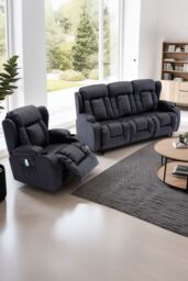 More4Homes Caesar Manual Recliner Bonded Leather 1+3 Seater Sofa Set in Black