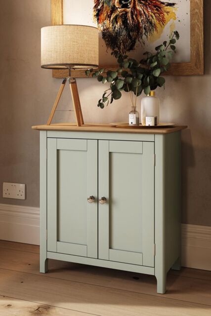 FWStyle Sideboard Oak Veneered Top 2 Large Doors Sage Green Finish - image 1