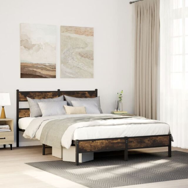 Berkfield Home Bed Frame without Mattress Smoked Oak 100x190 cm Engineered Wood in Brown - image 1