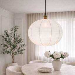 CGC Lighting Sybil Linen Large Round Globe Easy Fit Hand Made Lampshade in White - thumbnail 3