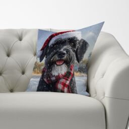 Warren Reed - Designer Snowy Christmas Giant Schnauzer Cushion in Black - Size: 45 cm x 45 cm - thumbnail 3