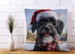 Warren Reed - Designer Snowy Christmas Giant Schnauzer Cushion in Black - Size: 45 cm x 45 cm - thumbnail 2