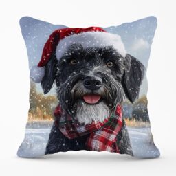 Warren Reed - Designer Snowy Christmas Giant Schnauzer Cushion in Black - Size: 45 cm x 45 cm - thumbnail 1