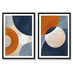 ARTZE Blue & Orange Mixed Media Set of 2 Art Prints in Black Frames - Size: A4 - thumbnail 2