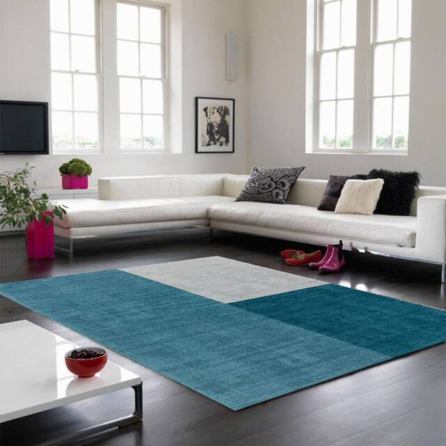 The Rug Shop UK Teal Wool Geometric Luxurious Easy To Clean Cotton Backing Rug - Size: 200 cm x 300 cm - image 1