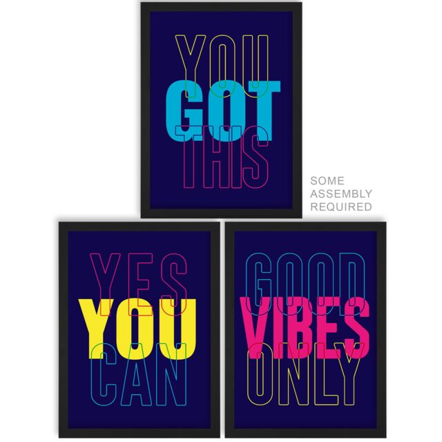Artery8 A4 Wall Art & Frame Set of 3 Good Vibes You Got This Yes You Can - image 1