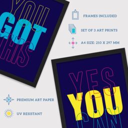 Artery8 A4 Wall Art & Frame Set of 3 Good Vibes You Got This Yes You Can - thumbnail 3