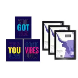 Artery8 A4 Wall Art & Frame Set of 3 Good Vibes You Got This Yes You Can - thumbnail 5