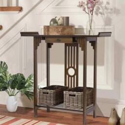 KORVIXA Console Table Rustic Wood Hallway Side Table in Brown - Size: 100 cm x 100 cm - thumbnail 5