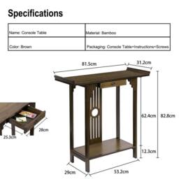 KORVIXA Console Table Rustic Wood Hallway Side Table in Brown - Size: 100 cm x 100 cm - thumbnail 2