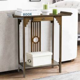 KORVIXA Console Table Rustic Wood Hallway Side Table in Brown - Size: 100 cm x 100 cm - thumbnail 3