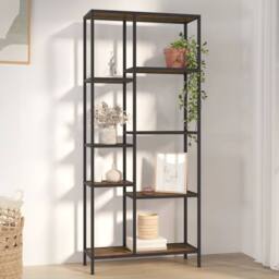 Berkfield Home Practical Book Shelf 80x30x180 cm Steel & Engineered Wood in Brown - Size: 80 x 30 x 180 cm - thumbnail 2