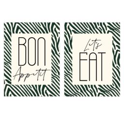 Artery8 Wall Art Print Pack of 2 A4 Bon Appetit Let's Eat Typography with Zebra Stripes Pattern Kitchen Sign Living Room s Set - thumbnail 1