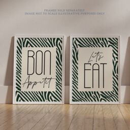 Artery8 Wall Art Print Pack of 2 A4 Bon Appetit Let's Eat Typography with Zebra Stripes Pattern Kitchen Sign Living Room s Set - thumbnail 6