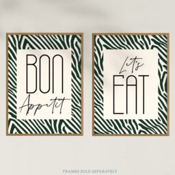 Artery8 Wall Art Print Pack of 2 A4 Bon Appetit Let's Eat Typography with Zebra Stripes Pattern Kitchen Sign Living Room s Set - thumbnail 5